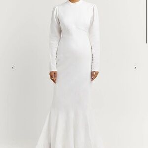 DISSH aisle white linen sleeve midi dress